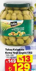 TUKAŞ KALAMATA KIRMA YEŞİL ZEYTİN 1 KG fiyat ve kampanya bilgisi